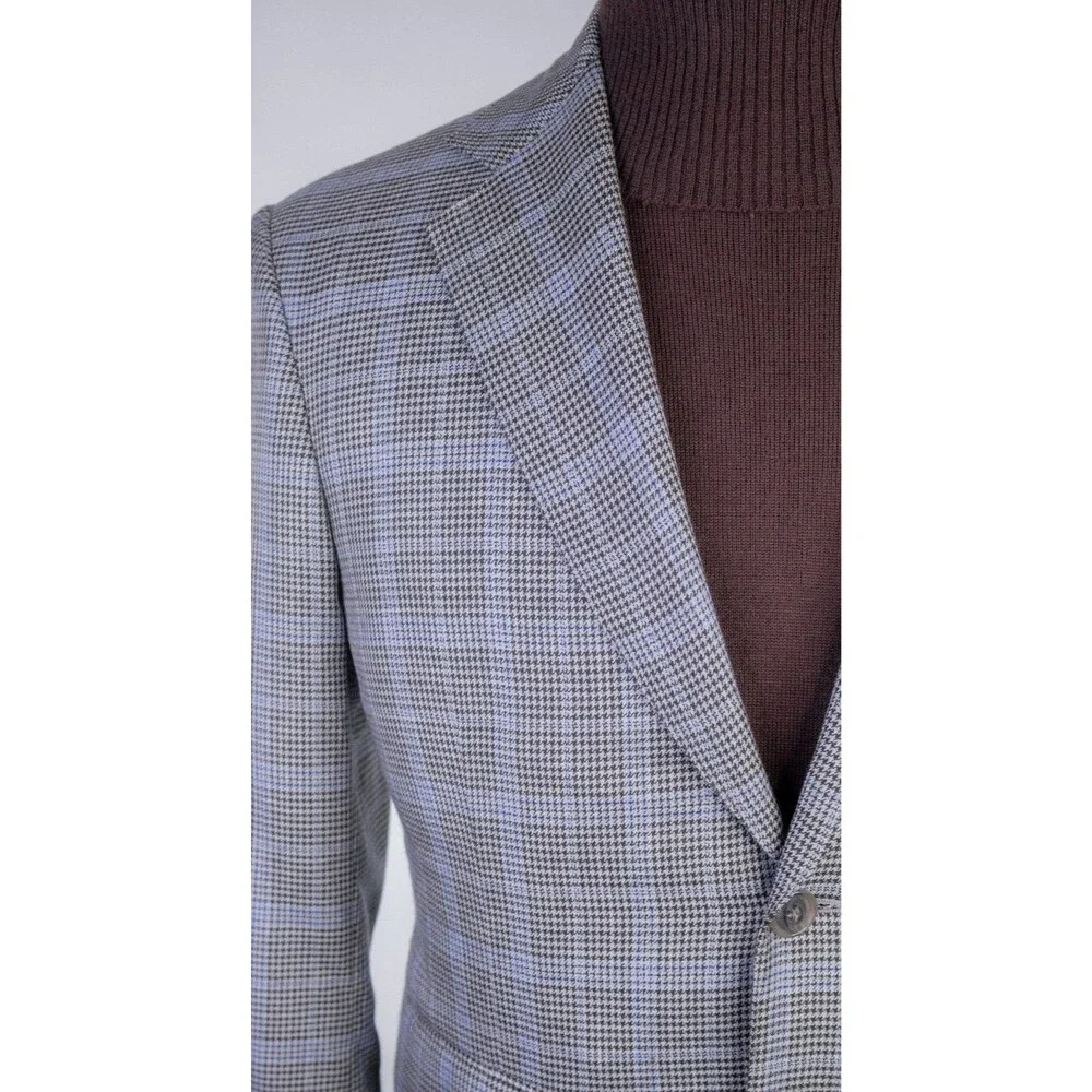 DAVID AUGUST Couture Blazer Men's 38XS Houndstooth Plaid Surgeon's Cuffs Jacket